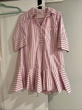 entro Pink and Black Striped Ruffle-Hem Mini Dress